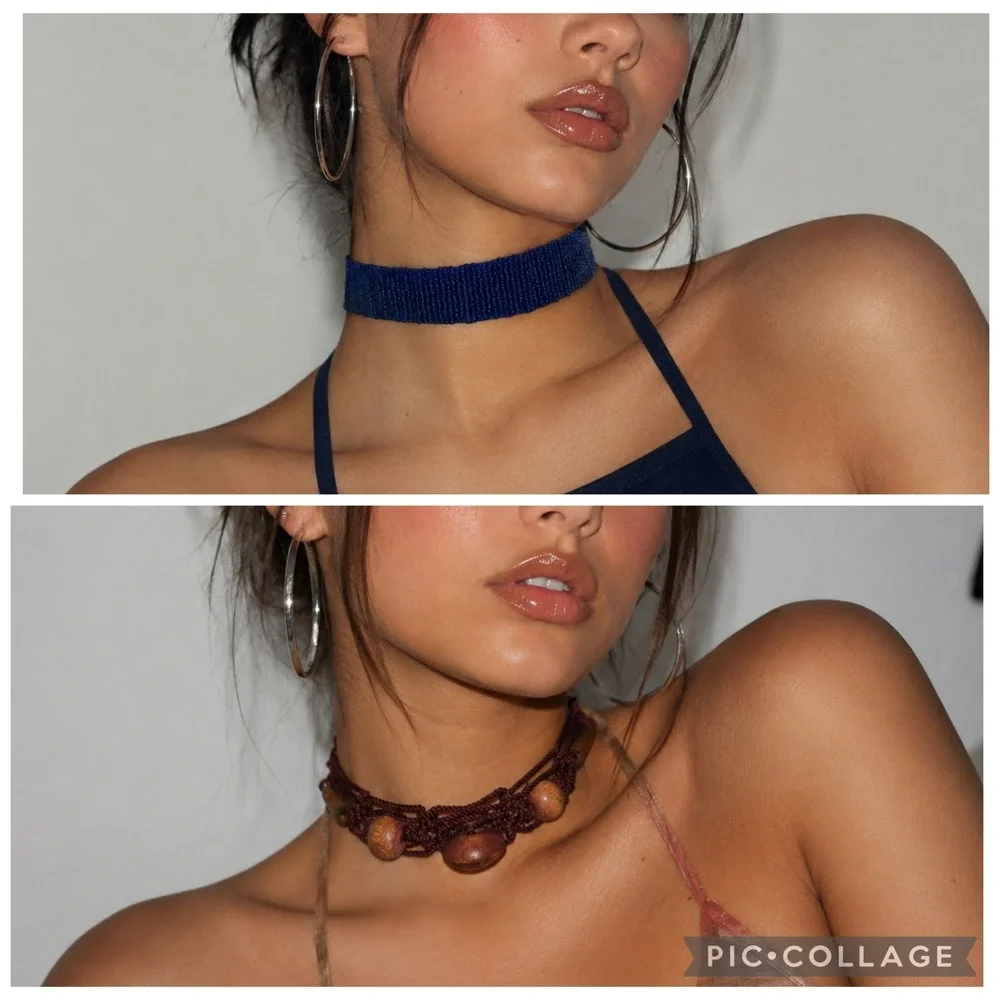 Vtg Y2K Necklace Choker Glass Beaded Macrame Boho Blue Brown Bundle Lot of 2